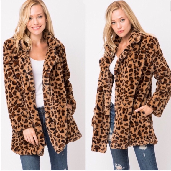 Dressed in Rad Jackets & Blazers - Leopard Faux Fur Jacket Coat with Pockets